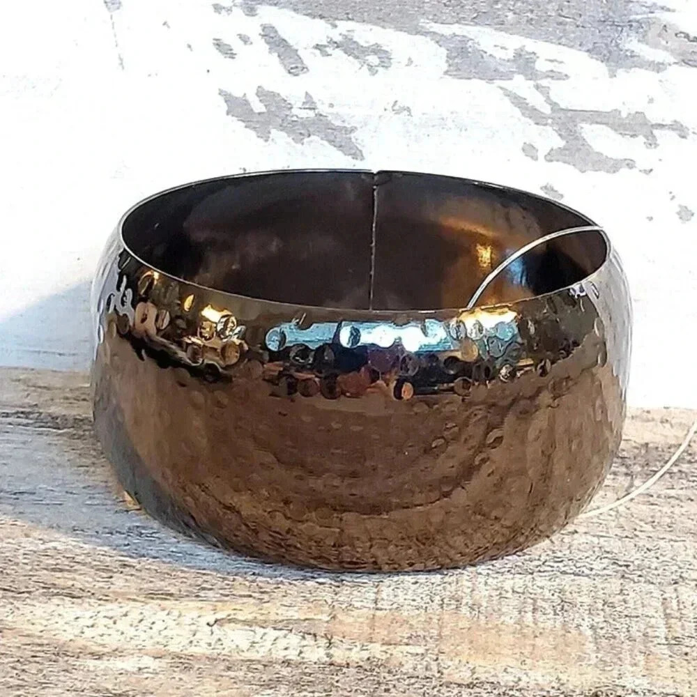 Y2K 90s Vintage Hammered Gunmetal Gray Black Metal Bangle Bracelet